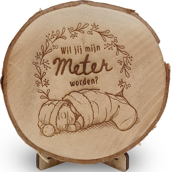 Wil jij mijn meter worden? - Boomschijf + Staander - Kerstmis - Feestdagen - Kerstsok - Decoratie - zwangerschap- Peter/meter - Uniek - Baby op komst - Baby Shower- Baby In Red van Simply for kids