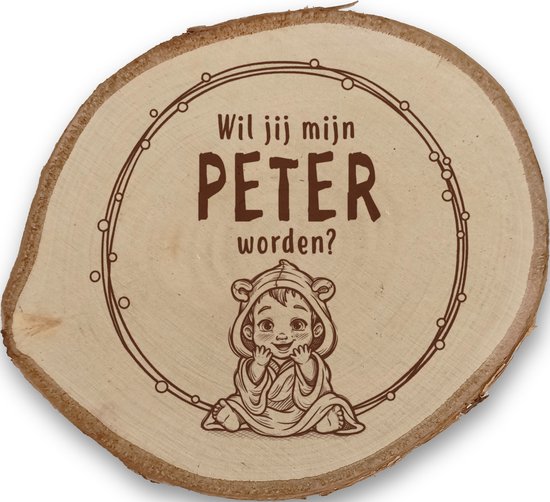 Wil jij mijn peter worden? - Boomschijf + Staander - Decoratie - zwangerschap- Peter/meter - Uniek - Baby op komst - Baby Shower- Baby In Red van Qstylez Decor.