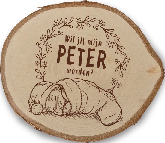 Wil jij mijn peter worden? - Boomschijf + Staander - Kerstmis - Feestdagen - Kerstsok - Decoratie - zwangerschap- Peter/meter - Uniek - Baby op komst - Baby Shower- Baby In Red van Merkloos