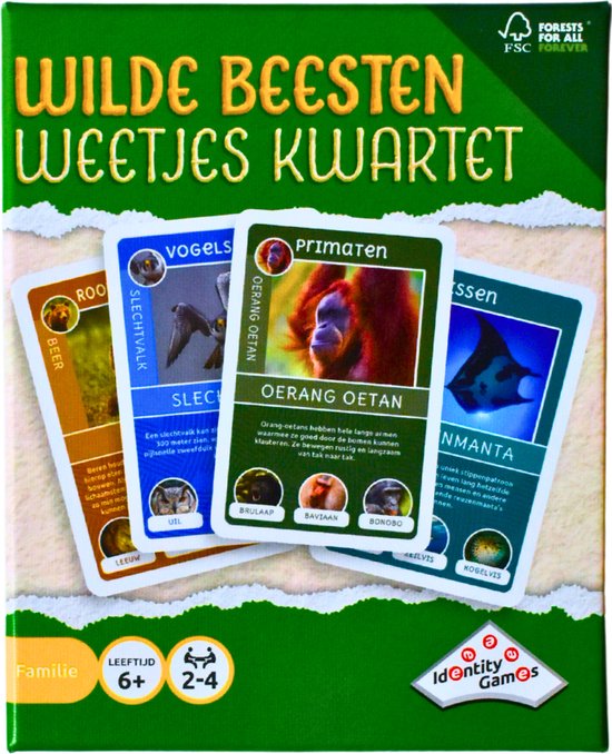 Wilde Beesten Weetjes Kwartet - Familiekaartspel voor 2-4 Spelers, Educatief en Plezierig, Leeftijd 6+ van Professor Puzzle