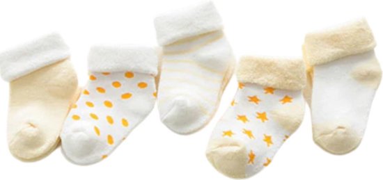 Winkrs - 5 paar New born Baby sokken - Geel Witte Sokjes tot 3 maanden van Winkrs
