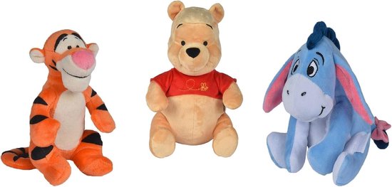 Winnie de Poeh pluche dieren, set van 3, Winnie de Poeh + Tijger + I-Aah knuffeldier, 17 cm, geschikt voor alle leeftijden