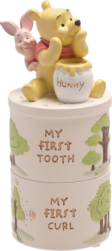 Winnie the Pooh tandendoosje en haarlokdoosje tooth and curl trinket box Disney knorretje kraamkado baby geboorte eerste tandjes bewaarbox set van Merkloos