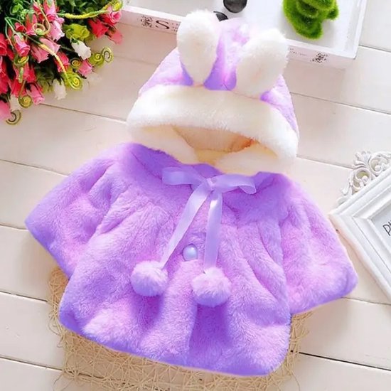 Winter Baby Meisje Jas Zoete En Schattige Warme Capuchon Konijn Oor Wollen Trui Minimalistische Kinderkleding Geschikt Voor 0-3 Jaar van JXDHN