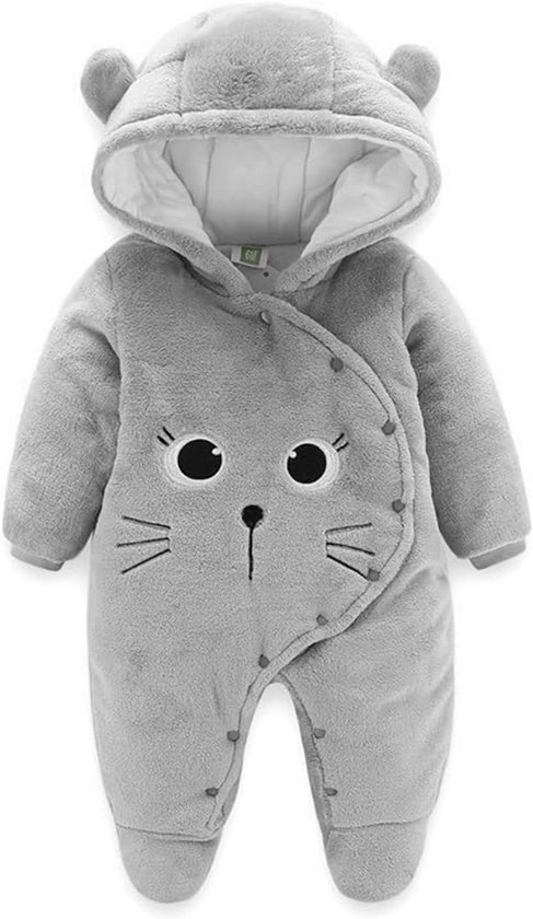 Winter Playsuit voor Pasgeborenen met Capuchon en Voeten, 0-12 Maanden