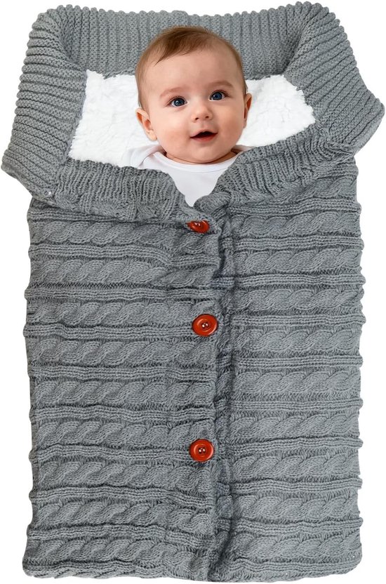 Winter Voetenzak voor Kinderwagen, Universele Gebreide Voetenzak, Warme Slaapzak met Fleece, Ideaal voor Baby's van 0-12 Maanden, Comfortabele Kinderwagen Dekens voor Koude Dagen