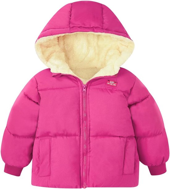 Winterjas voor baby's met capuchon - Warm fleece sneeuwpak voor jongens en meisjes 12 maanden tot 5 jaar - Winddicht en met twee zakken - Roze van Merkloos