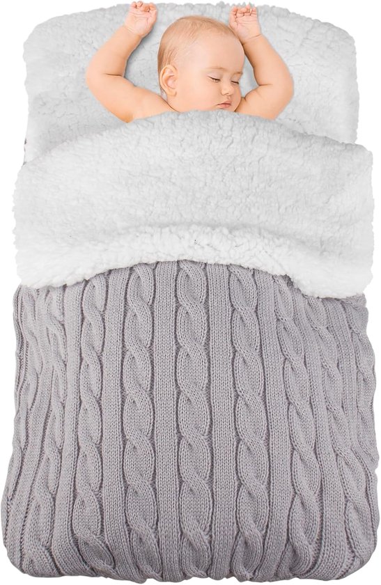 Winterse babywikkeldeken (0-12 maanden) - Unisex warme slaapzak/wikkeldeken voor pasgeborenen (grijs)