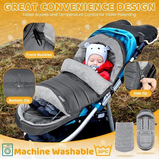 Winterse Voetenzak voor Kinderwagen, Waterdichte en Wasbare Buggy Cover met Rits, Antislip en Warm Koraal Fleece, 104cm x 44cm, Geschikt voor Driewielers en Buggies
