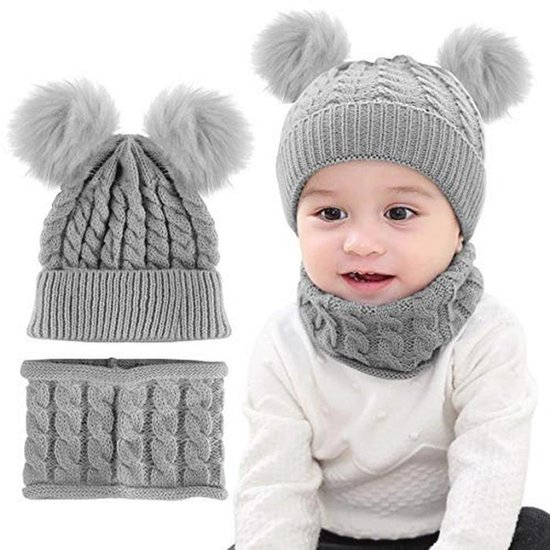 Winterset voor Baby Meisjes: Gebreide Muts en Sjaal met Pompom voor 0-24 Maanden van Merkloos