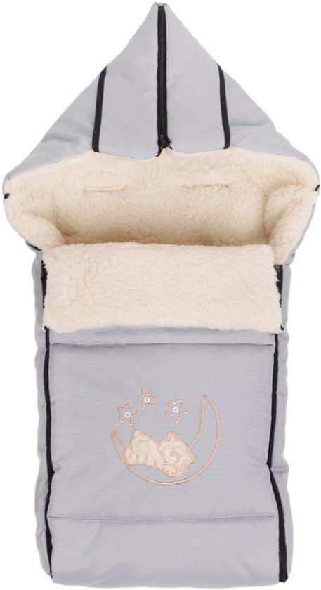 Wintervoetenzak voor Kinderwagens en Babyzitjes - Geschikt voor Sleden - Lamswol Gevoerd - Lichtgrijs van Merkloos