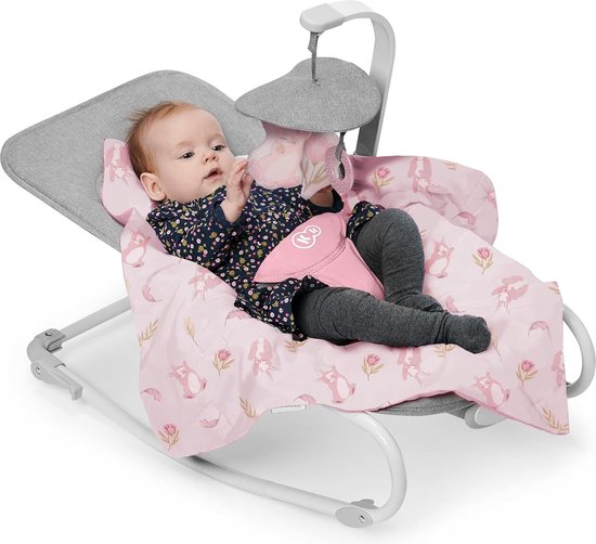 Wipstoeltje, wipstoel voor baby's, sitter, elektrische schommelstoel, wiegje, opvouwbaar, liggende positie, met accessoires, afneembare speelboog, trilfunctie, 8 muziekjes, roze van Androni Giocattoli