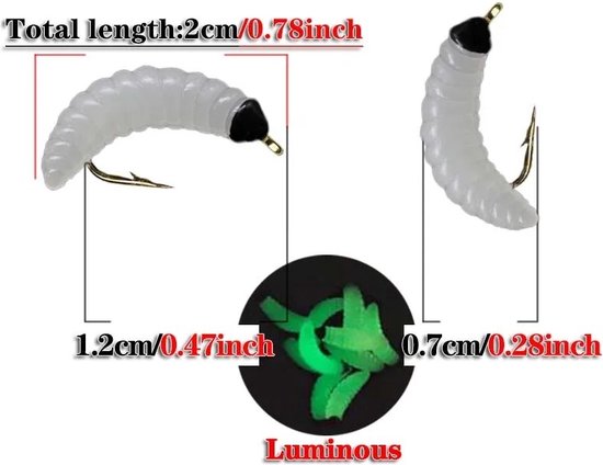 WiseGoods Premium Glow In The Dark Kunstaas Met Haakjes - Visspullen - Vis Accessoires - Hobby - Hengelsport - Vissen - Haak - 5st van Wise