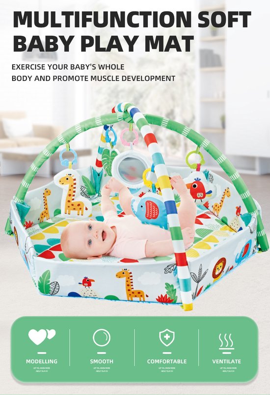 WiseStoreChoice 5-in-1 Baby Gym Speelmat met Boog en Ballenbak met 30 kleurrijke Speelballen van Wise