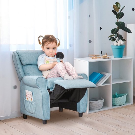Wishdor - Kinderfauteuil - Verstelbaar - Met voetensteun en armleuningen - Scandinavisch - Kinderkamer - Stoffen - Blauw - 58 x 53 x 70 cm