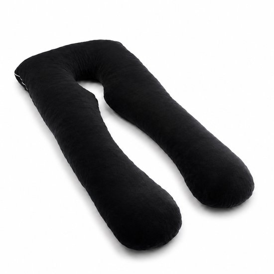 Wishdor Zwangerschapskussen - U-vormig lichaamskussen met afneembare hoes - Ondersteuning voor buik en rug - Voor zijslapen en borstvoeding - Fluweel - Zwart - L 140 x B 80 cm