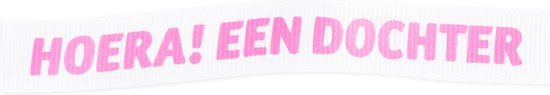 Wit lint | tekst roze letters Hoera! een dochter | lengte ca. 6 meter van Partydeco