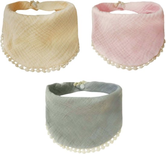 Without Lemon - Hippe Slabbetjes met Franjes - Hydrofiel - Katoen - Set van 3 stuks - Verstelbaar - Pastel Mix van Without Lemon