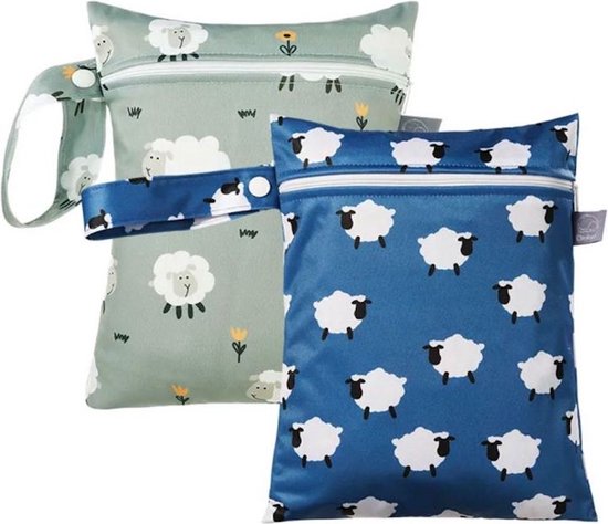 Without Lemons - Set van 2 - Mini Wetbag Schaap - 18x25CM - Waterdichte opbergtas - Luiertas - Aanvulling op luiertas - Toilettas voor kinderen - Baby - Peuter - Verschonen - Luierzak - Waterdicht - Strandtas - Duurzaam - Herbruikbaar - Kraamcadeau van Merkloos