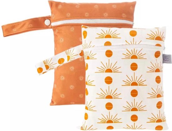 Without Lemons Set van 2 Mini Wetbag Zon 18x25CM | Waterdichte opbergtas |Luiertas | Aanvulling op luiertas | Toillettas voor kinderen |Peuter en baby | Verschoningsmat | Luierzak |Waterdicht | Strandtas | Duurzaam |Herbruikbaar |Kraamcadeau van Merkloos