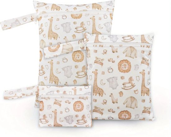 Without Lemons - Set van 3 - Wetbags Giraffe - 3 Maten - Waterdichte opbergtas - Luiertas - Aanvulling op luiertas - Toilettas voor kinderen - Baby - Peuter - Verschonen - Luierzak - Waterdicht - Strandtas - Duurzaam - Herbruikbaar - Kraamcadeau van Merkloos