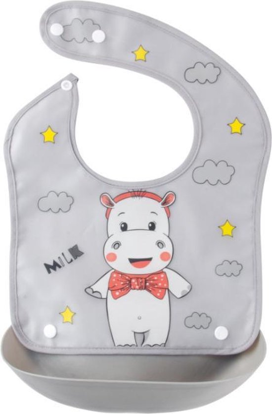 Without Lemons Slabbetje met opvangbak Grijs Koe | Verstelbaar |Baby Dreumes en peuters | Vaatwasbestendig | 0 -3 Jaar |Unisex | Kraamcadeau | Cadeau |Duurzaam | van Without Lemon