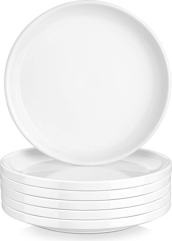 Witte borden schotelset voor dessert 8 inch borden set voor 6 ronde borden met lipranden keramische platen magnetron en vaatwasmachinebestendig borden set van Witt