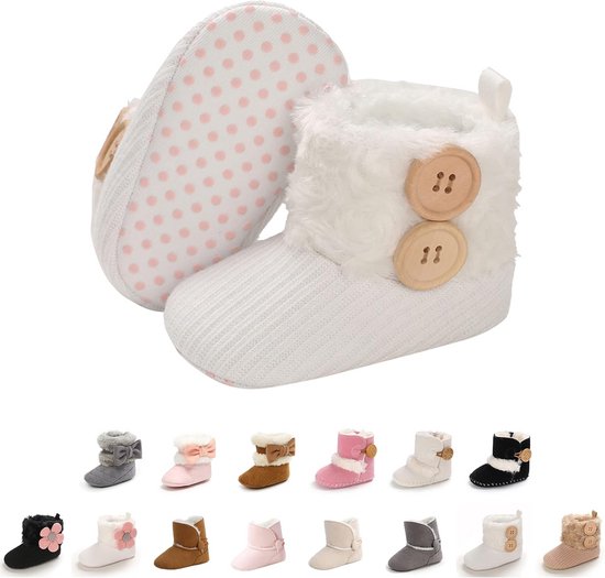 Witte Gebreide Babyslofjes met Zachte Voering voor Meisjes en Jongens (0-18 maanden) - Anti-slip Prewalkers van Merkloos