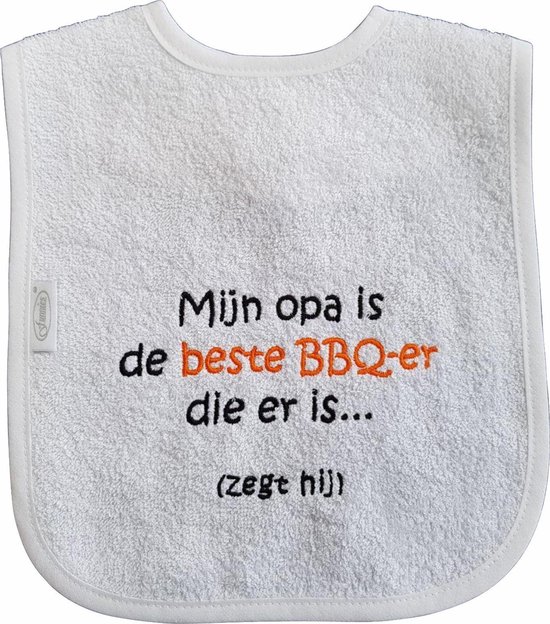 Witte slab met "Mijn opa is de beste bbq-er die er is... (zegt hij)" van Pukki