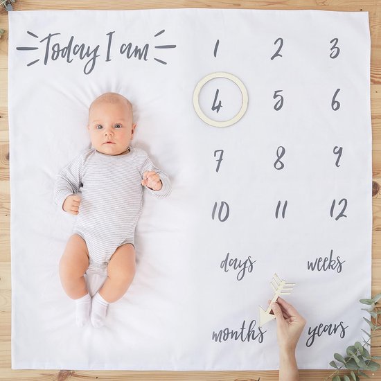 Witte stof Baby Milestone dekbedovertrek Keepsake voor Babyfotografie van Lucy Darling
