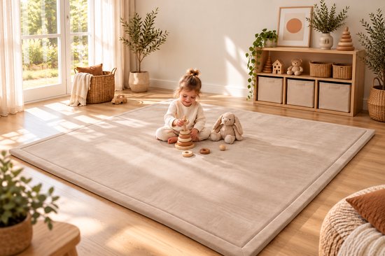 Wizzimo® Baby speelkleed - 180x200 - Speelkleed kinderen - Extra dik traagschuim 3 cm - Sand Beige - Anti slip