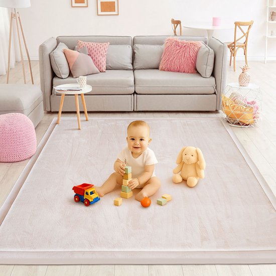 Wizzimo® Baby speelkleed speelmat - 200x180x3 cm - Speelkleed kinderen - Extra dik - Beige - Anti slip van Merkloos