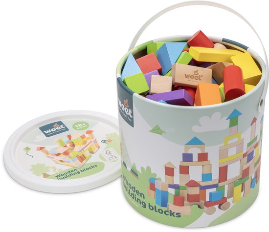 Woet® Houten Bouwblokken Set - 100-delige Blokkendoos - FSC - Educatief Speelgoed - Stimuleert Creativiteit - Vanaf 18 Maanden van Merkloos