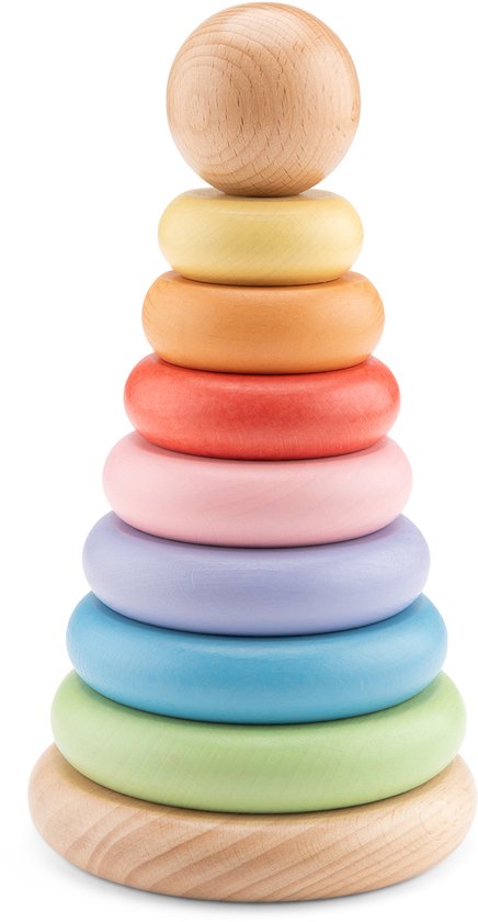 Woet® Houten Stapelringen - Regenboog Stapeltoren - Ring Stapelaar - FSC - Educatief Houten Speelgoed voor Kinderen - Kleurrijk Montessori Speelgoed - Vanaf 1 Jaar