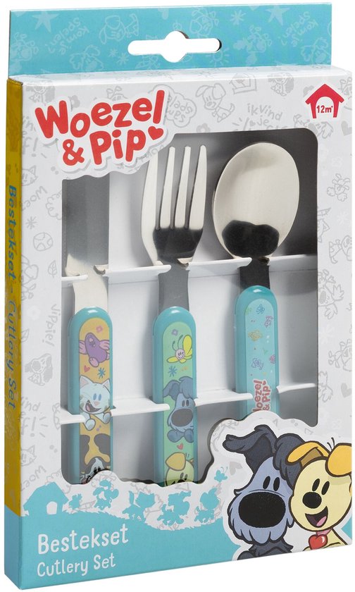 Woezel & Pip kinderbestekset 3-delig - vork, lepel, mes - kinderbestek - kinder bestek - Bambolino Toys van Merkloos