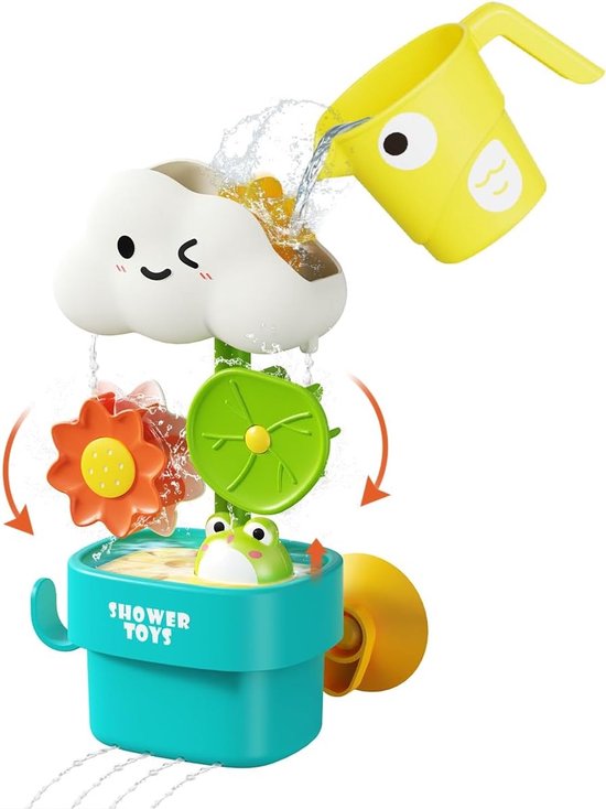 Wolkenset voor in bad - voor kinderen van 1-3 jaar: Wolkenset met gieter, interactief badspeelgoed voor peuters met sterke zuignap, te bevestigen aan elk bad of douche. Leuk voor in bad - ideaal als kraamcadeau voor jongens en meisjes. van Merkloos