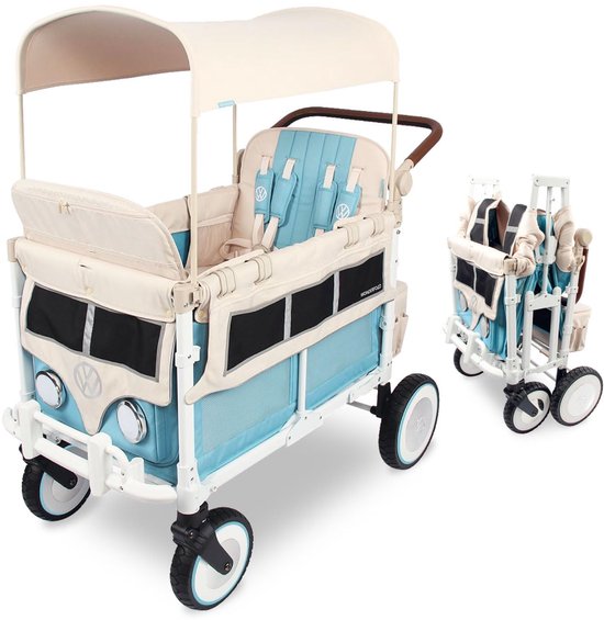 WonderFold Volkswagen W4 Bolderkar - 4-zits Kinderwagen - Opvouwbaar - Blauw (Draagvermogen tot 90kg) van Merkloos