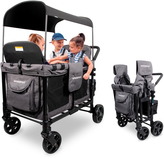 WonderFold W4 Original Bolderkar - 4-zits Kinderwagen - Opvouwbaar - Grijs - (Draagvermogen 136 kg)
