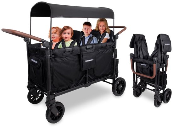 WonderFold W6LUXP Bolderkar - 6-zits Kinderwagen - Opvouwbaar - Zwart - (Draagvermogen tot 140kg)