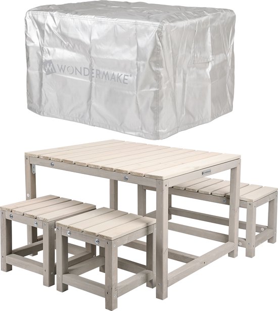 WONDERMAKE® Design kinderzitgroep buiten tuin hout met hoes, kinderzitgroep binnen picknickgroep vanaf 3 jaar, beige grijs van WONDERMAKE