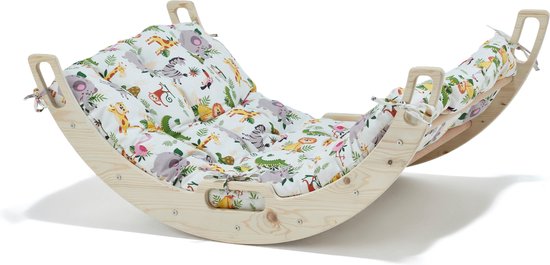 WonderWoody Montossori Houten klimboog/Klimrek - Klimrek Kinderen - Houten Speelgoed - Babygym Hout - Montessori Speelgoed - Houten Speelgym - Pikler Klimrek - Klimboog met Kussen - Wit Kussen van WonderWoody