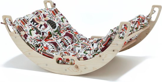 WonderWoody Montossori Houten klimboog/Klimrek - Klimrek Kinderen - Houten Speelgoed - Babygym Hout - Montessori Speelgoed - Houten Speelgym - Pikler Klimrek - Klimbrug/Klimboog met Kussen van WonderWoody