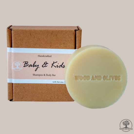 Wood and Olives - Baby & Kids Shampoo & Body Bar - 100 g van Merkloos
