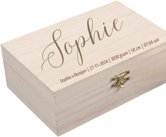 WoodR "Personaliseerde Geboortekist met Naam & Geboortegegevens | Het Perfecte Kraam cadeau & Herinnering groot 25cm bij 15cm bij 9 cm -9 van WoodR