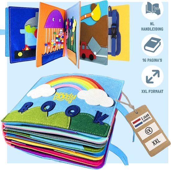 WoodyDoody Motoriek Leerboek XXL UITVOERING en EXTRA DIKKE VERSIE met 16 PAGINA'S - Educatief Spel Peuter Speelgoed - Sensorisch Speelgoed - Herkennen Figuren - Ik Leer - Motoriek Speelgoed - Montessori Speelgoed - Cadeau kind - Vanaf 3 jaar van Woody