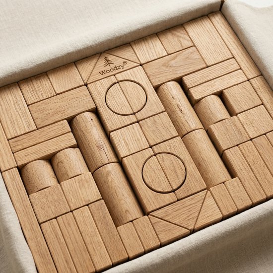 Woodzy Houten Blokkenset 60 Delig - FSC® Gecertificeerd - Montessori Speelgoed - Educatief Speelgoed 3+ Jaar - Naturel Hout - Grote Bouwset - Cadeau Kinderen van Merkloos