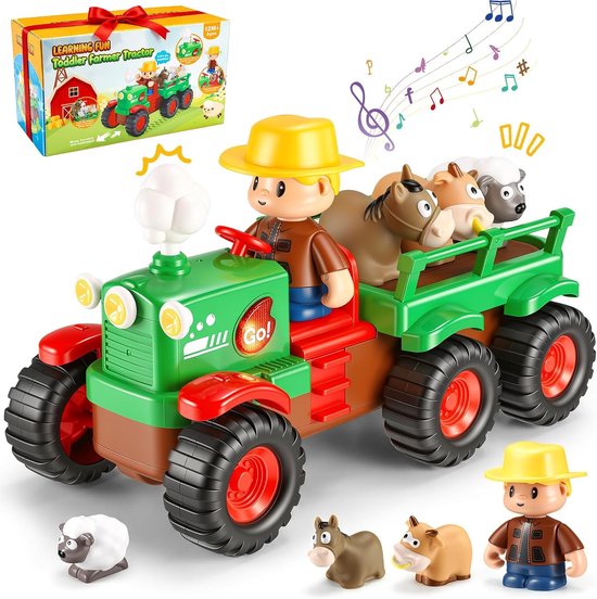 Wootoy Speelgoed Tractor voor Peuters van 1 2 en 3 jaar - Boerderij Voertuig Auto met Muziek en Dieren - Montessori Speelgoed voor Baby's –Cadeau Educatief Kinderspeelgoed Jongens en Meisjes