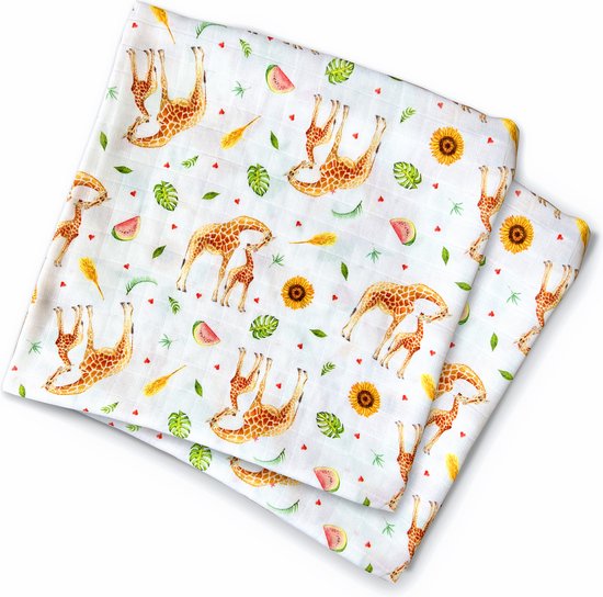 World of Mies hydrofiele doek bamboe - 2 stuks - giraf - 60x60cm