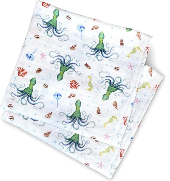 World of Mies hydrofiele doek bamboe - 2 stuks - octopus - 60x60cm van World of Mies