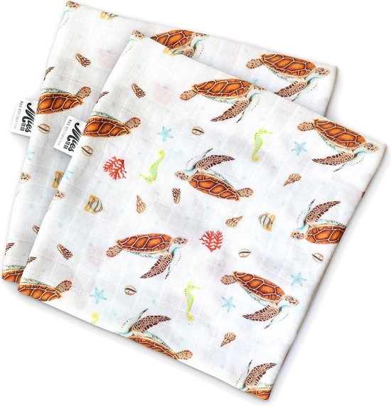 World of Mies hydrofiele doek bamboe - 2 stuks - zeeschildpad - 60x60cm van World of Mies